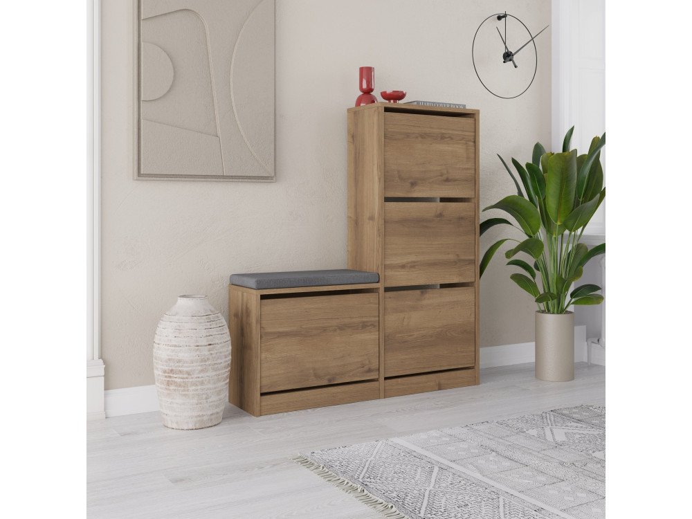 Schuhmöbel mit Holzsitz "Dude" - 105 x 26 x 118 cm - Braun