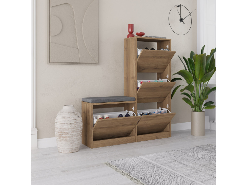 Schuhmöbel mit Holzsitz "Dude" - 105 x 26 x 118 cm - Braun