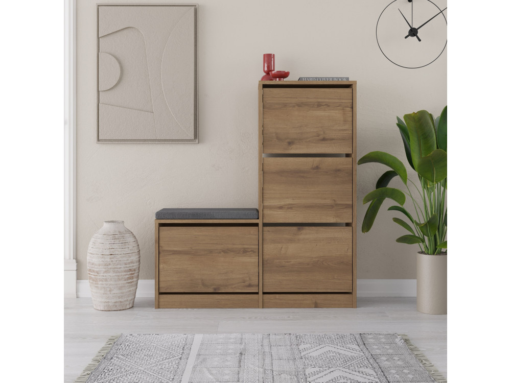 Schuhmöbel mit Holzsitz "Dude" - 105 x 26 x 118 cm - Braun