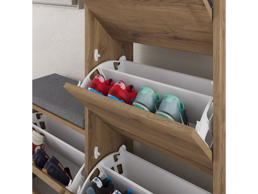 Schuhmöbel mit Holzsitz "Dude" - 105 x 26 x 118 cm - Braun