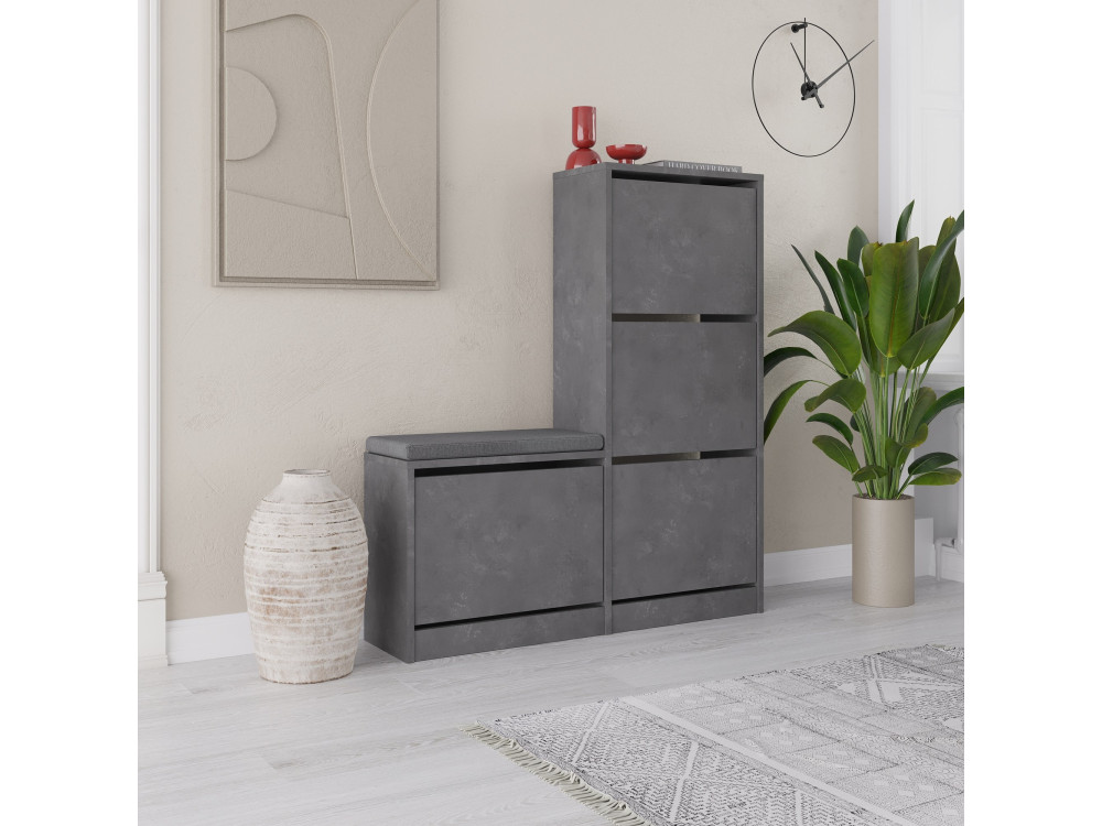 Schuhmöbel mit Holzsitz "Dude" - 105 x 26 x 118 cm - Grau