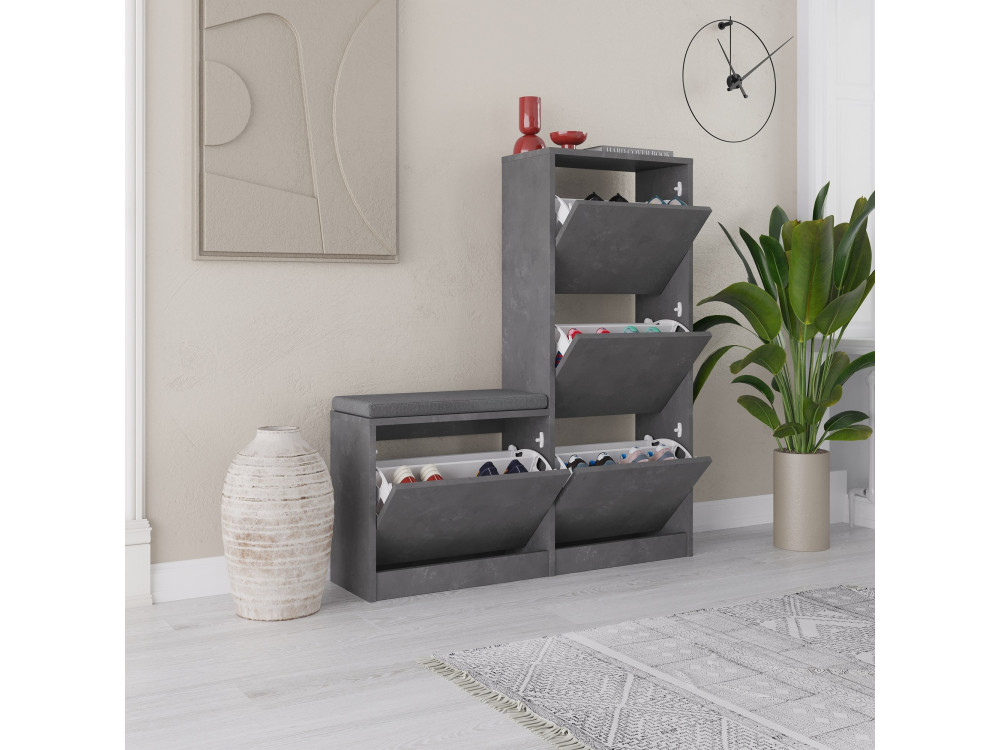 Schuhmöbel mit Holzsitz "Dude" - 105 x 26 x 118 cm - Grau