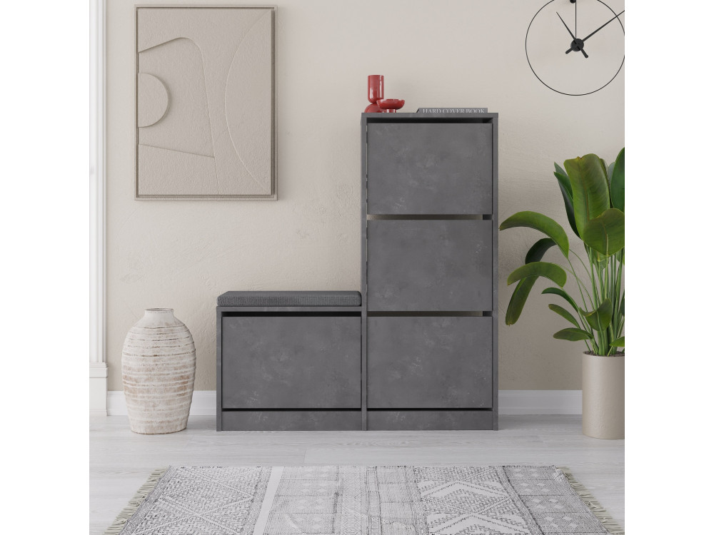 Schuhmöbel mit Holzsitz "Dude" - 105 x 26 x 118 cm - Grau