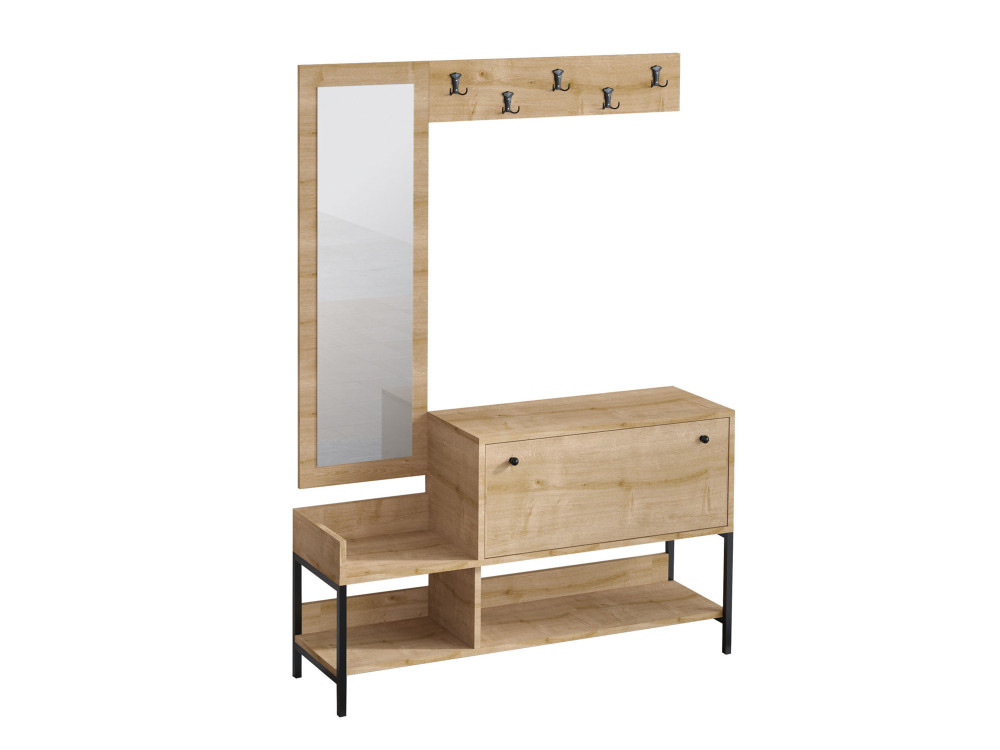 Schuhschrank mit Spiegel aus Holz "Nonso" - 120 x 35 x 70 cm - Beige