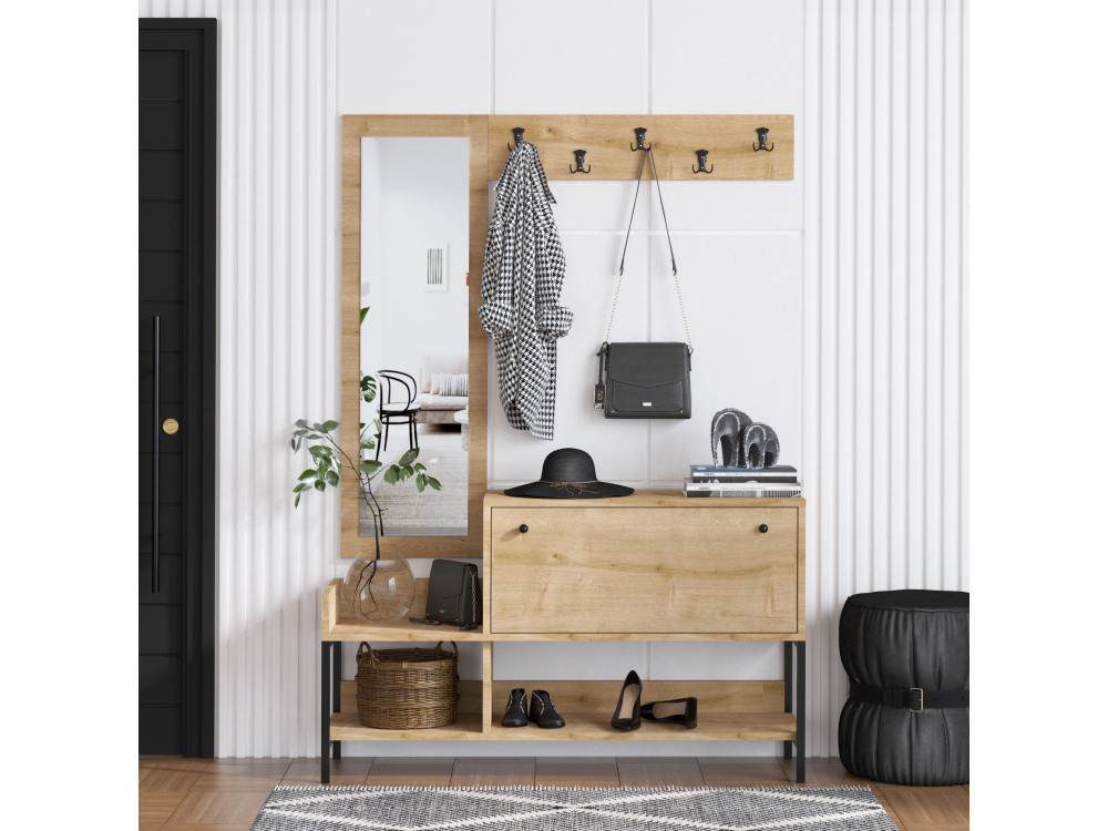 Schuhschrank mit Spiegel aus Holz "Nonso" - 120 x 35 x 70 cm - Beige