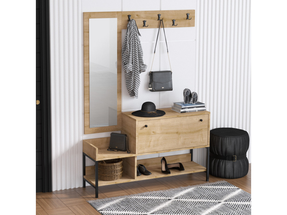 Schuhschrank mit Spiegel aus Holz "Nonso" - 120 x 35 x 70 cm - Beige