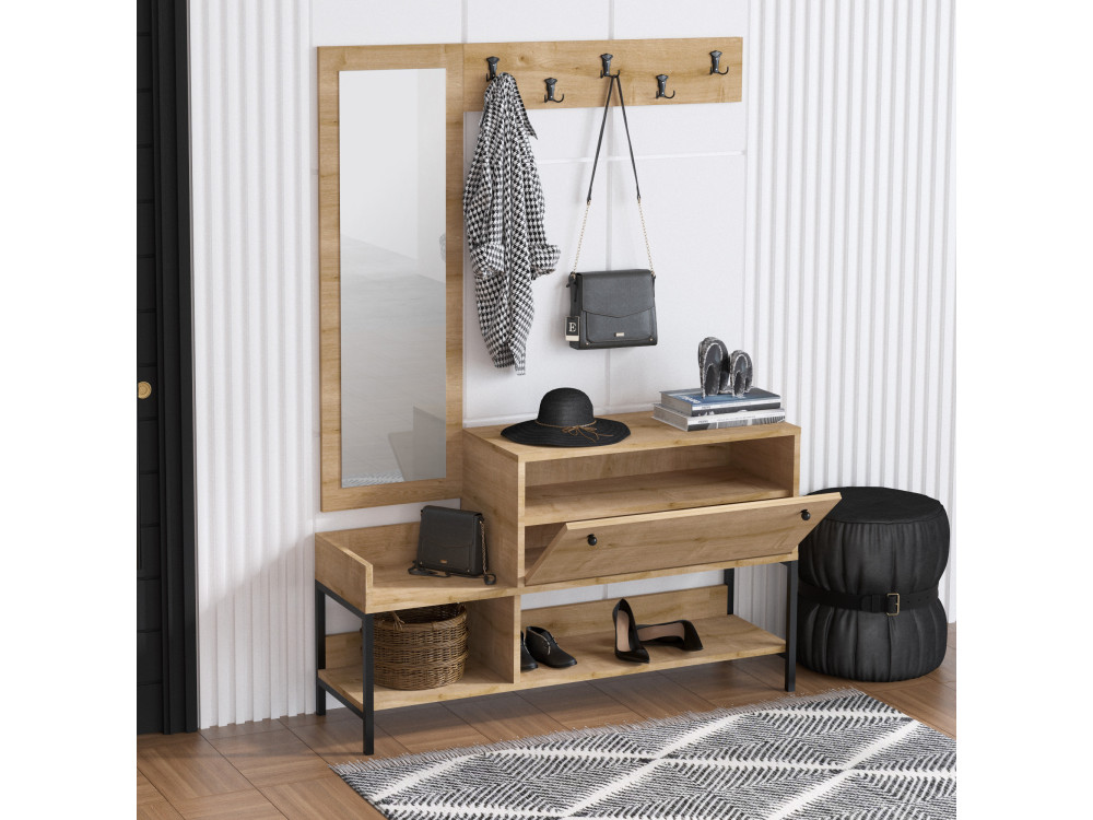 Schuhschrank mit Spiegel aus Holz "Nonso" - 120 x 35 x 70 cm - Beige