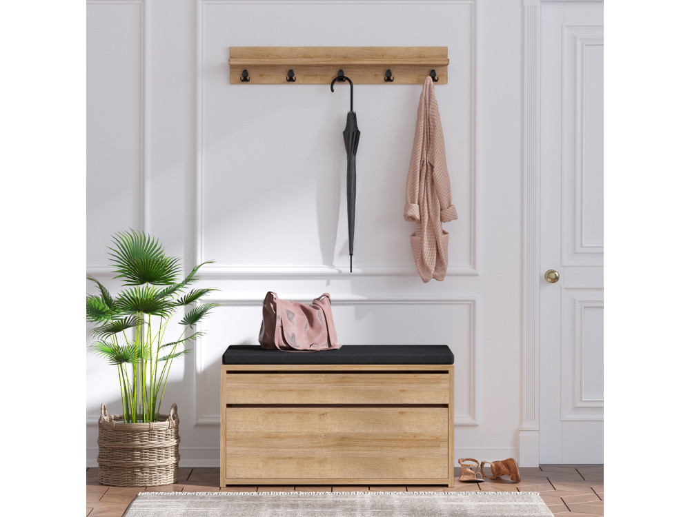 Schuhmöbel mit Holzbank "Boby" - 80 x 35 x 42 cm - Beige