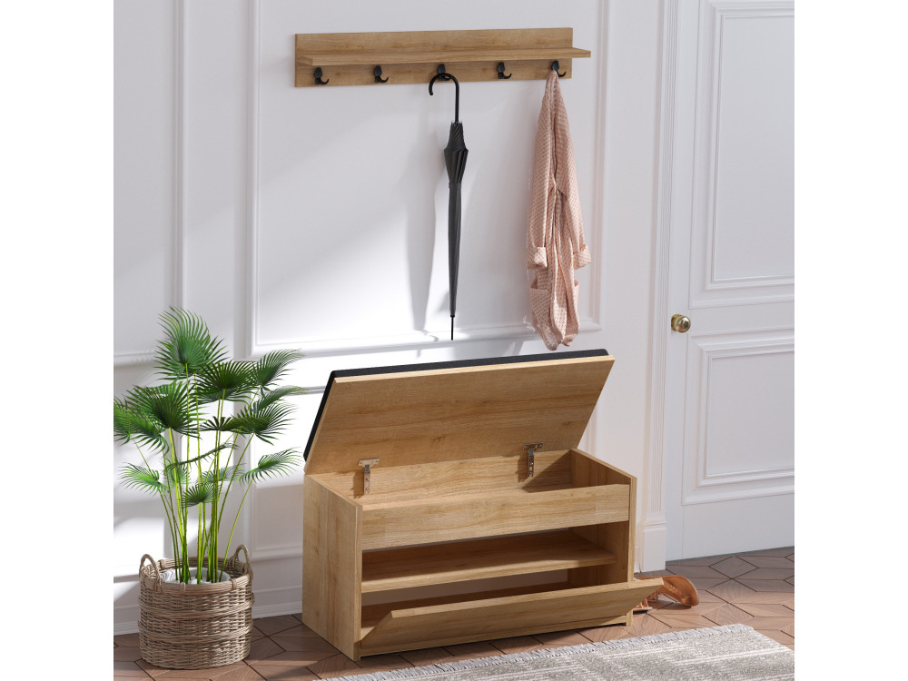 Schuhmöbel mit Holzbank "Boby" - 80 x 35 x 42 cm - Beige