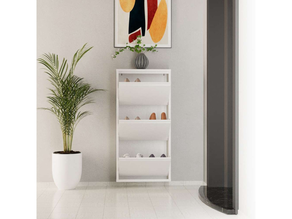 Schuhschrank aus Metall "Luna" - 50 x 15 x 103 cm - Weiß
