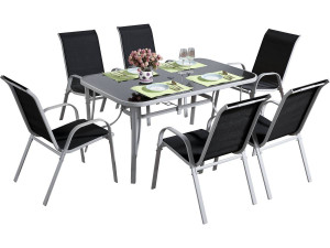 Gartensitzgruppe aus Textilene "Cordoba" - Phoenix - 6 Personen - Schwarz