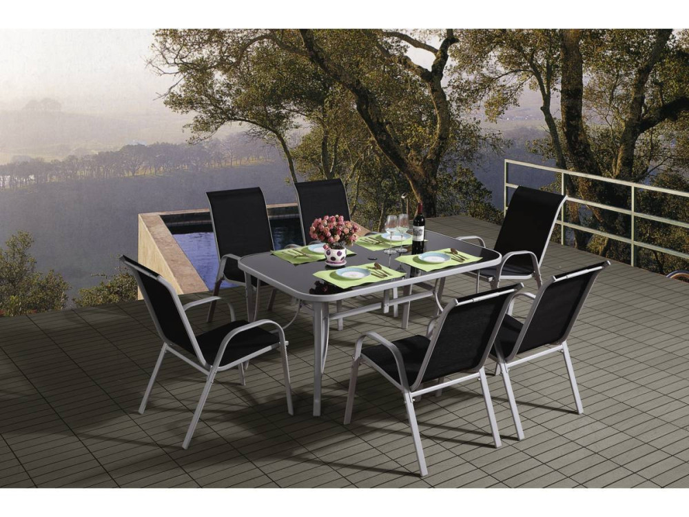 Gartensitzgruppe aus Textilene "Cordoba" - Phoenix - 6 Personen - Schwarz
