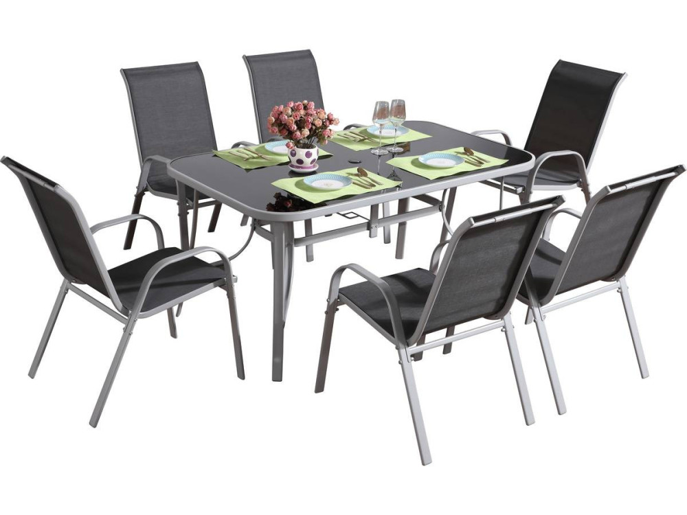 Gartensitzgruppe aus Textilene "Cordoba" - Phoenix - 6 Personen - Dunkelgrau