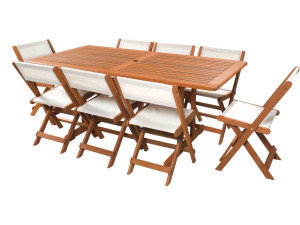 Gartenlounge Essgruppe "Séoul" - 1 Tisch + 8 Stühle - Maple - Beige