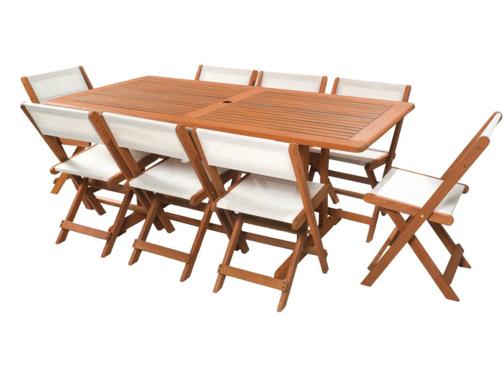 Gartenlounge Essgruppe "Séoul" - 1 Tisch + 8 Stühle - Maple - Beige