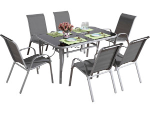 Gartenlounge aus Textilene "Cordoba + Porto" 6-Sitzer hellgrau
