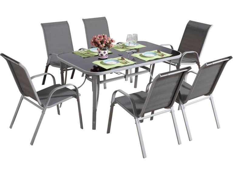 Gartenlounge aus Textilene "Cordoba + Porto" 6-Sitzer hellgrau