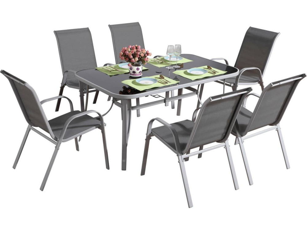 Gartenlounge aus Textilene "Cordoba + Porto" 6-Sitzer hellgrau