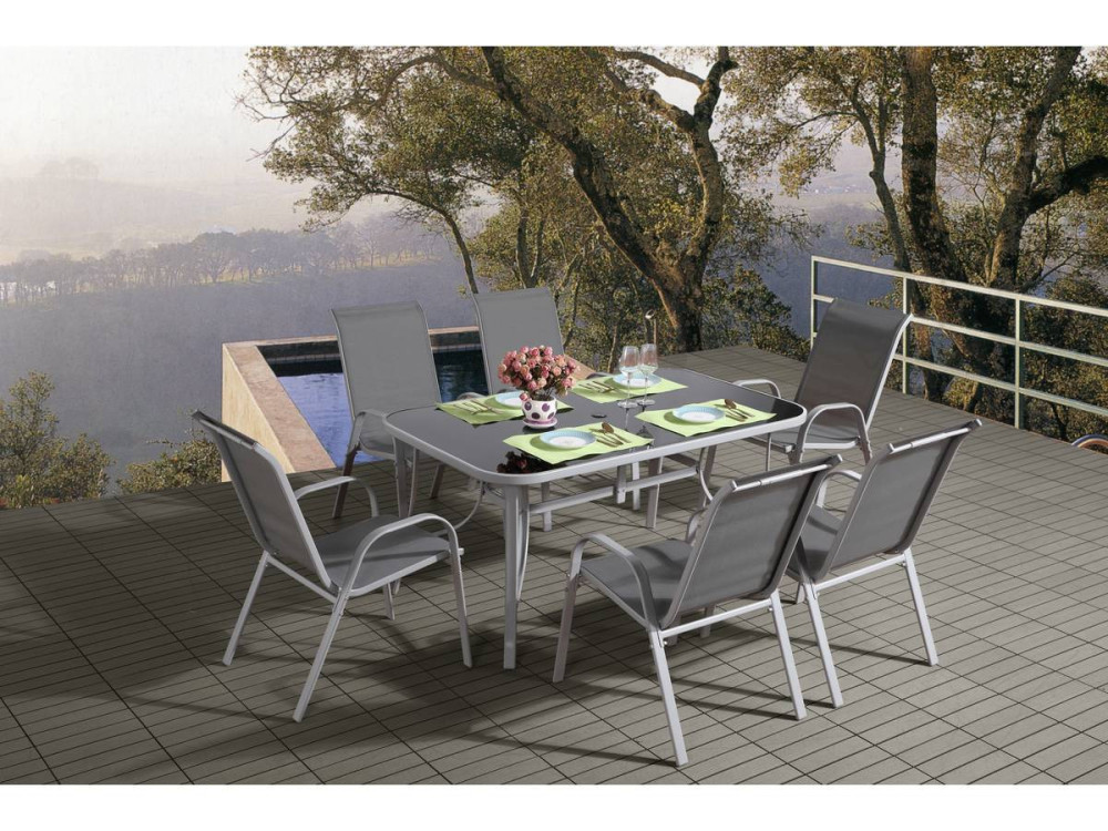 Gartenlounge aus Textilene "Cordoba + Porto" 6-Sitzer hellgrau