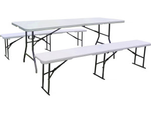 Set aus klappbarem Gartentisch + 2 Klappbänke "Foldy" - Weiß