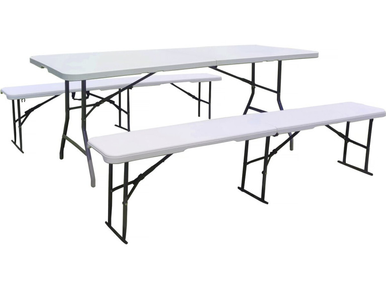 Set aus klappbarem Gartentisch + 2 Klappbänke "Foldy" - Weiß
