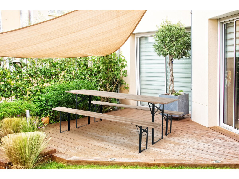 Bistrot-Gartentisch klappbar mit 2 Bänken "Lisbonne" - 218 x 59,5 x 75 cm -  Braun