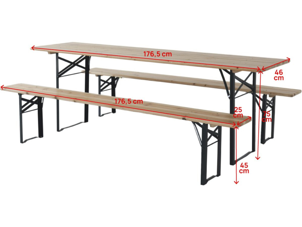 Bistrot-Gartentisch klappbar mit 2 Bänken "Lisbonne" - 176 x 46 x 75 cm -  Braun