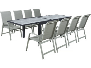 Garten-Essgruppe ausziehbar aus Aluminium "Lagos" - 140/280 x 90 x 76 cm - 8 Personen - Hellgrau