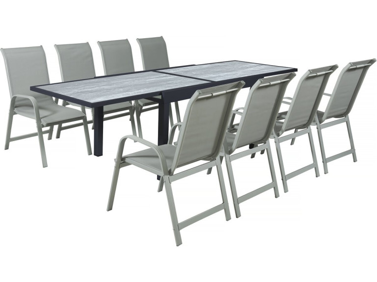 Garten-Essgruppe ausziehbar aus Aluminium "Lagos" - 140/280 x 90 x 76 cm - 8 Personen - Hellgrau