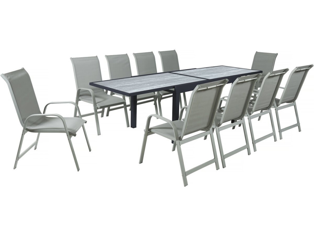 Garten-Essgruppe ausziehbar aus Aluminium "Lagos" - 140/280 x 90 x 76 cm - 10 Personen - Hellgrau