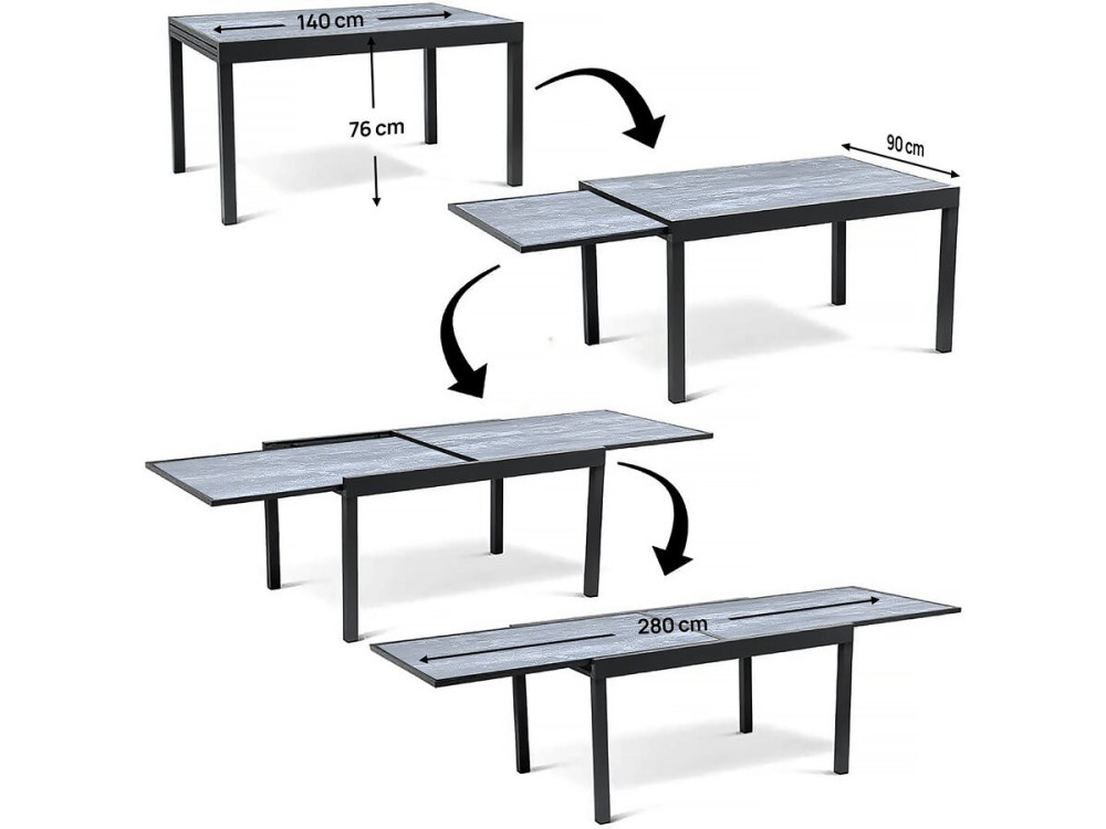 Garten-Essgruppe ausziehbar aus Aluminium "Lagos" - 140/280 x 90 x 76 cm - 10 Personen - Hellgrau