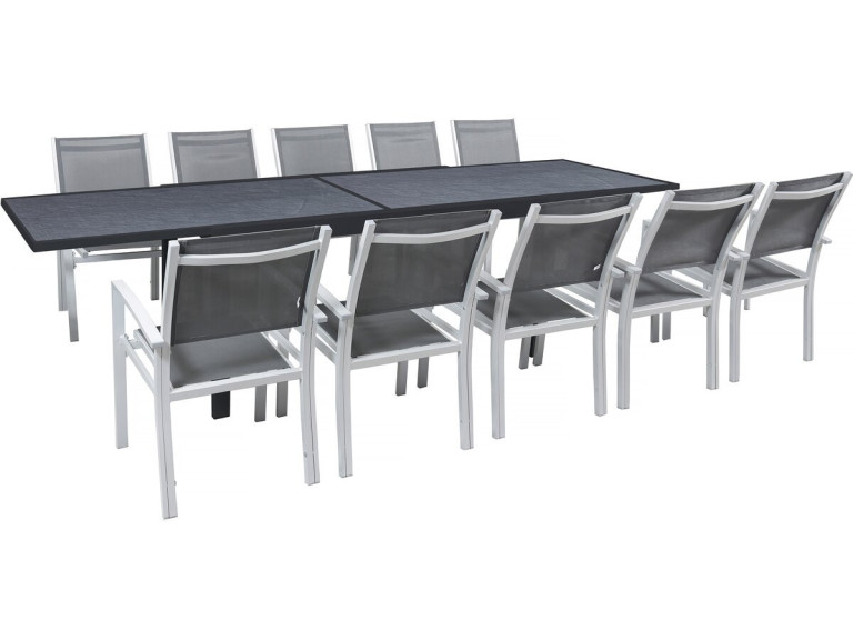 Garten-Essgruppe ausziehbar "Lagos" - 200/320 x 105 x 76 cm - 10 Stühle - Dunkelgrau