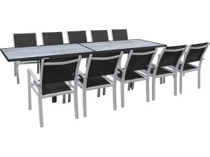 Garten-Essgruppe ausziehbar "Lagos" - Ausziehbarer Tisch 200/320 x 105 x 76 cm - 10 Stühle - Schwarz