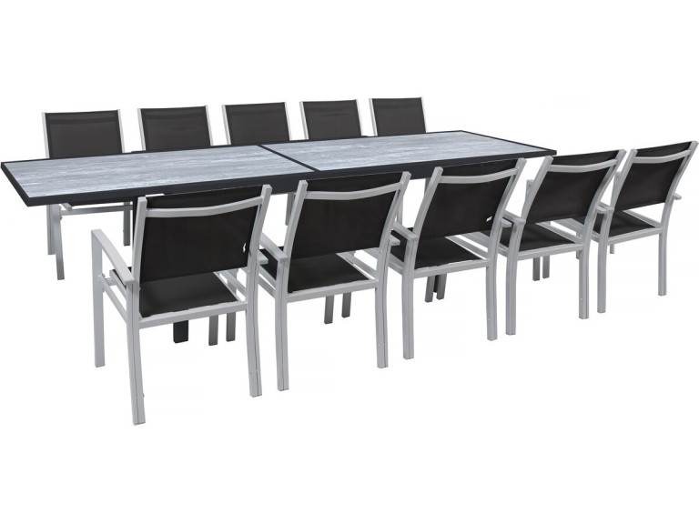 Garten-Essgruppe ausziehbar "Lagos" - Ausziehbarer Tisch 200/320 x 105 x 76 cm - 10 Stühle - Schwarz