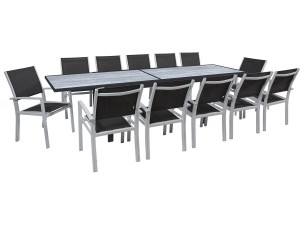 Garten-Essgruppe ausziehbar "Lagos" - Ausziehbarer Tisch 200/320 x 105 x 76 cm - 12 Stühle - Schwarz