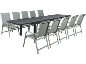 Garten-Essgruppe "Lagos" - 200/320 x 105 x 76 cm - 10 Stühle - Hellgrau