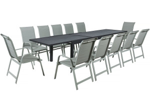 Garten-Essgruppe "Lagos" - 200/320 x 105 x 76 cm - 12 Stühle - Hellgrau