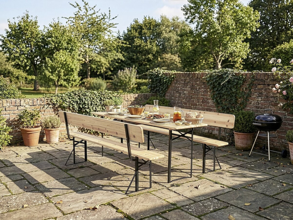 Gartenmöbel-Set „Lisbonne“ aus Holz mit Rückenlehne – 220 cm – Braun