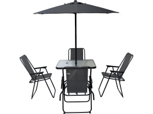 Gartentisch und -stühle mit Sonnenschirm aus Metall "Convivia" - 4 Sitzplätze - Anthrazitgrau