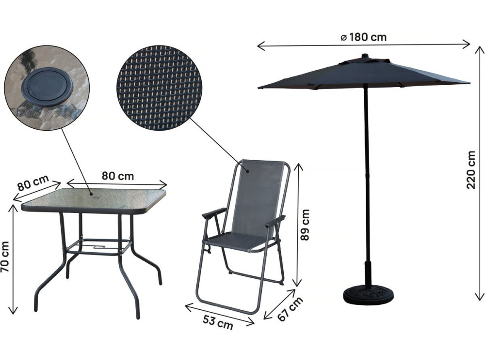 Gartentisch und -stühle mit Sonnenschirm aus Metall "Convivia" - 4 Sitzplätze - Anthrazitgrau