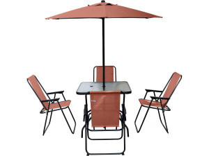 Gartentisch und -stühle mit Sonnenschirm aus Metall "Convivia" - 4 Plätze - Terracotta