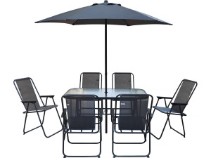 Gartentisch und -stühle mit Sonnenschirm aus Metall "Convivia" - 6 Plätze - Anthrazitgrau