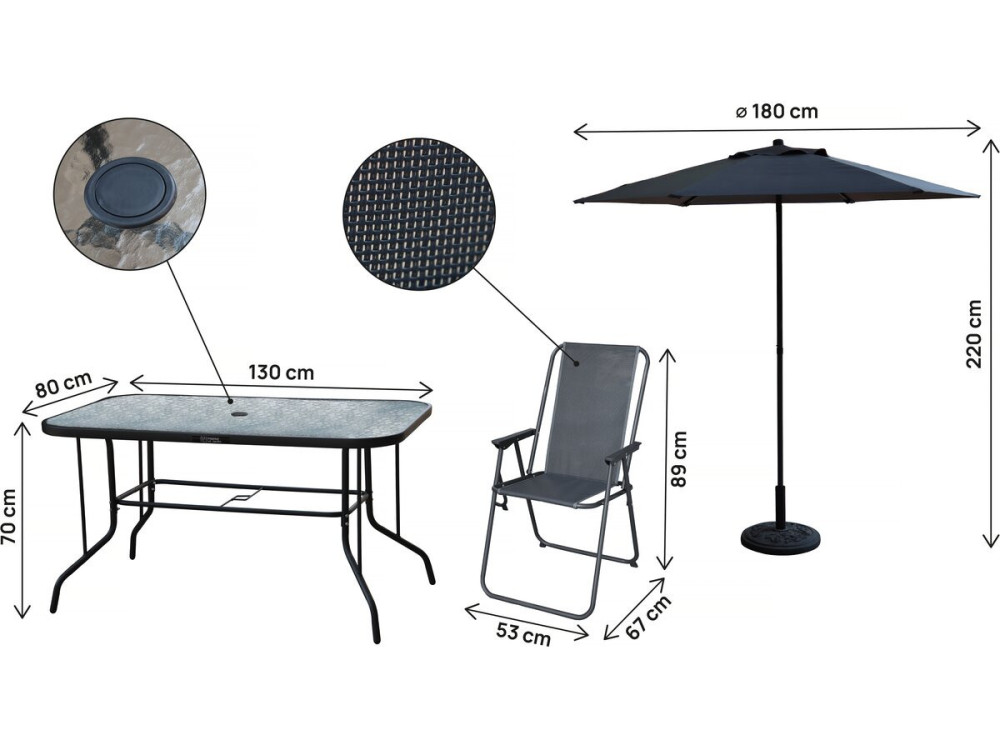Gartentisch und -stühle mit Sonnenschirm aus Metall "Convivia" - 6 Plätze - Anthrazitgrau