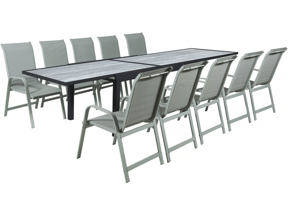 Ausziehbarer Tisch und Gartenstühle aus Aluminium "Lagos" - 200/320 x 105 x 76 cm - Taupe - 10 Plätze