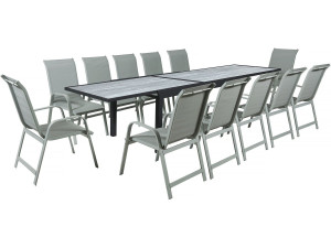 Ausziehbarer Tisch und Gartenstühle aus Aluminium "Lagos" - 200/320 x 105 x 76 cm - Taupe - 12 Plätze