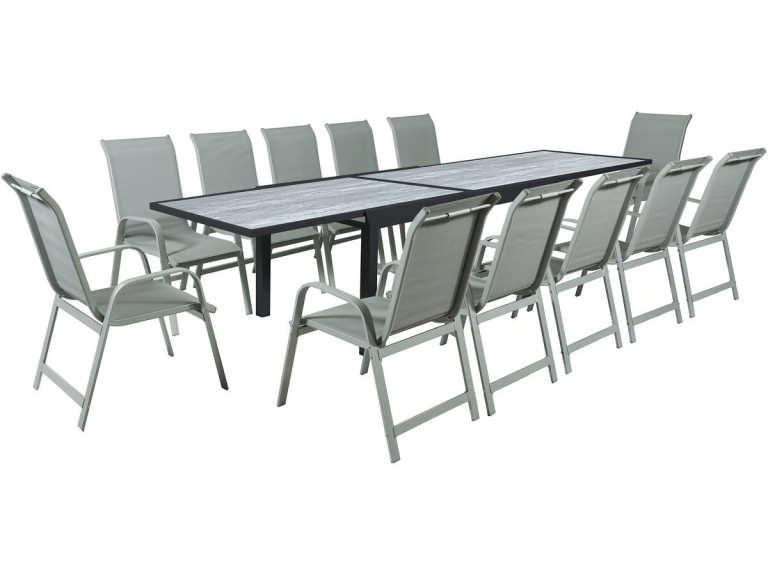 Ausziehbarer Tisch und Gartenstühle aus Aluminium "Lagos" - 200/320 x 105 x 76 cm - Taupe - 12 Plätze