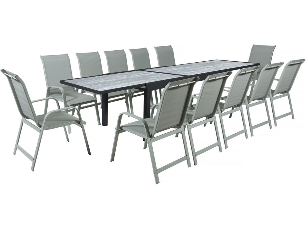 Ausziehbarer Tisch und Gartenstühle aus Aluminium "Lagos" - 200/320 x 105 x 76 cm - Taupe - 12 Plätze