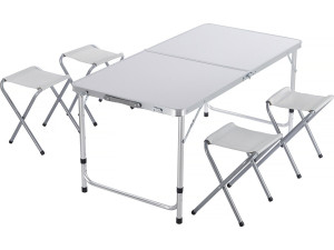 Set aus Campingtisch und 4 Klapphockern - 125 x 60 cm - Weiß