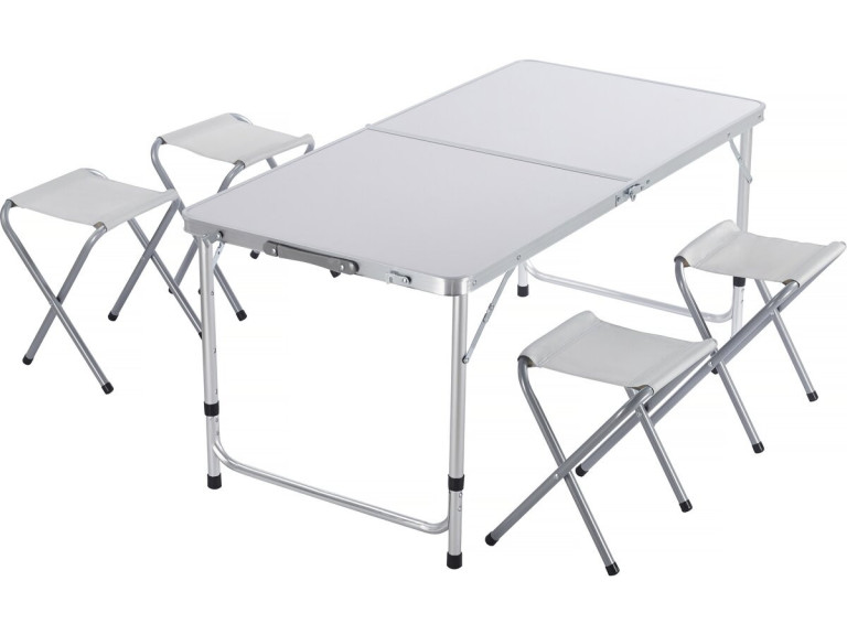 Set aus Campingtisch und 4 Klapphockern - 125 x 60 cm - Weiß