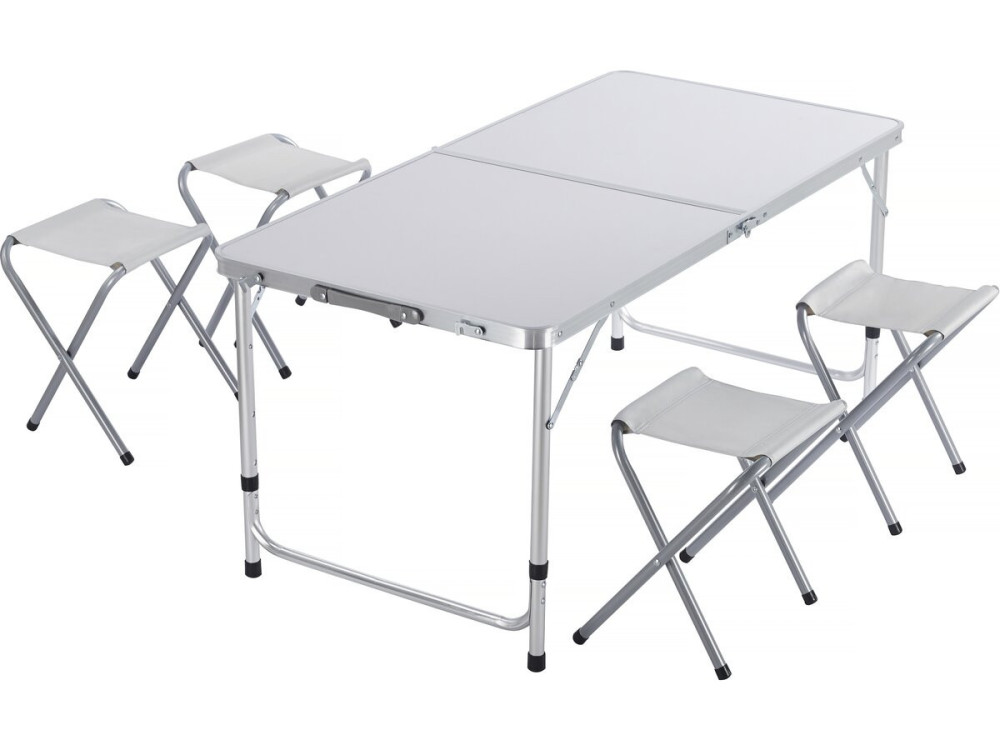 Set aus Campingtisch und 4 Klapphockern - 125 x 60 cm - Weiß